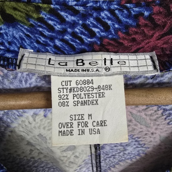 La Belle Womens Faux Wrap V Neck‎ Dress Size Medium Blue Green Red Retro Y2K USA - Picture 5 of 10